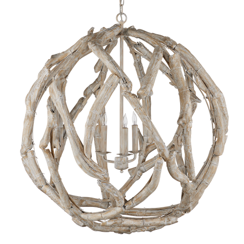 Currey & Company Driftwood 29" Whitewash 3 Light Orb Chandelier