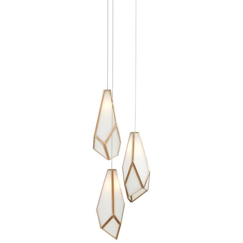 Currey And Company Glace White 3 Light Multi Drop Pendant