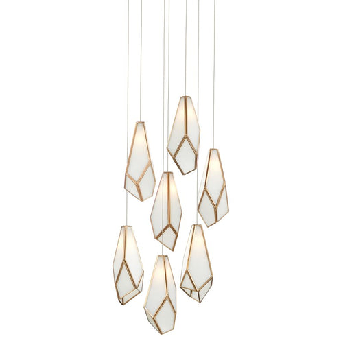 Currey And Company Glace White Round 7 Light Multi Drop Pendant