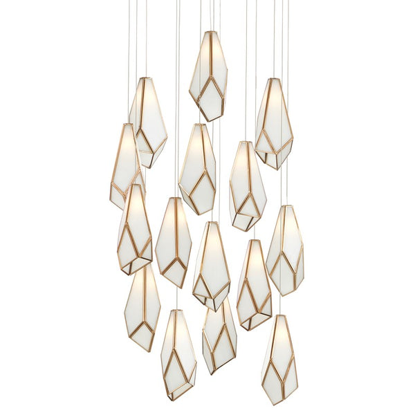 Currey And Company Glace White Round 15 Light Multi Drop Pendant