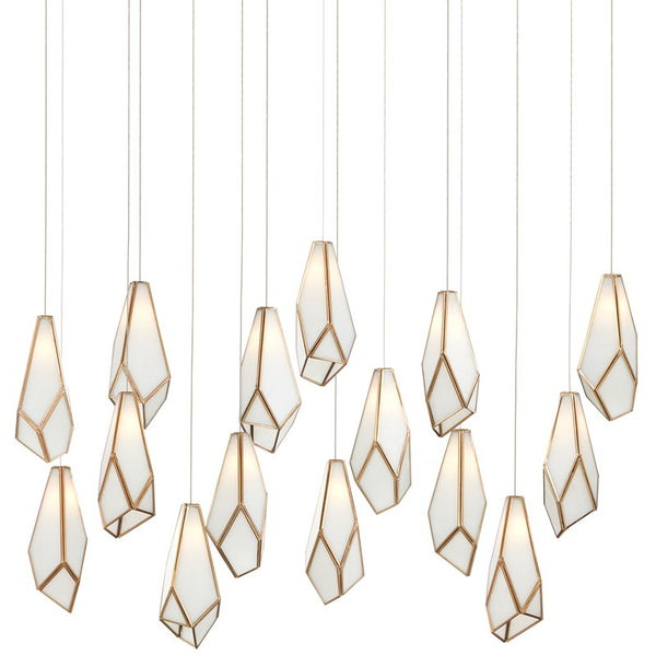 Currey And Company Glace White Rectangular 15 Light Multi Drop Pendant