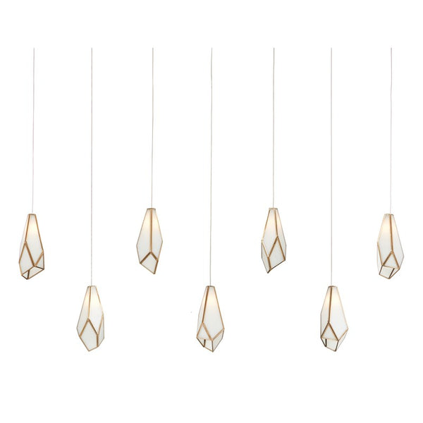 Currey And Company Glace White Rectangular 7 Light Multi Drop Pendant