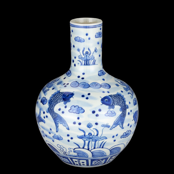 Currey & Company 12.25" South Sea Blue & White Long Neck Vase