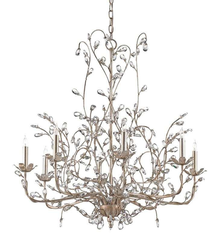 Currey & Company Crystal Bud Silver Large Chandelier