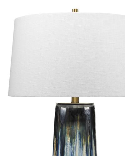 Jamie Young Brushstroke Table Lamp In Aqua, Dark Blue & Metallic Ombre Reactive Glaze Ceramic