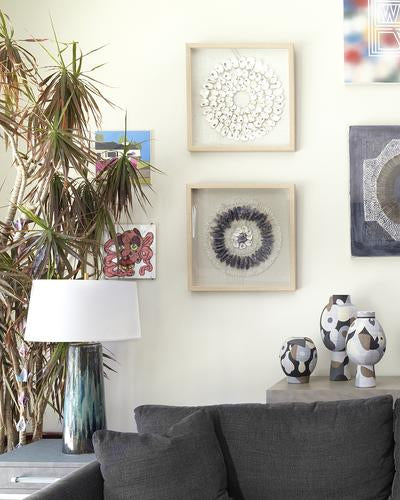 Jamie Young Brushstroke Table Lamp In Aqua, Dark Blue & Metallic Ombre Reactive Glaze Ceramic