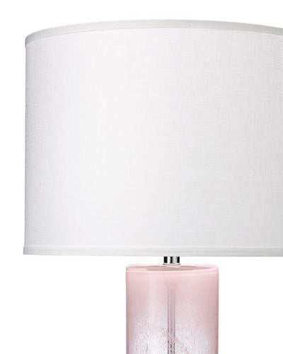 Jamie Young Dahlia Table Lamp In Pink Glass With Large Drum Shade In Sea Salt Linen
