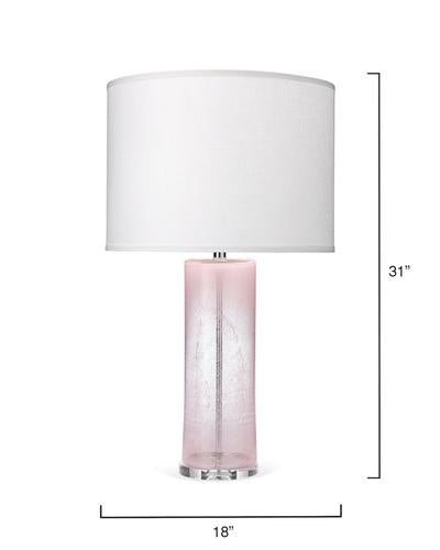 Jamie Young Dahlia Table Lamp In Pink Glass With Large Drum Shade In Sea Salt Linen