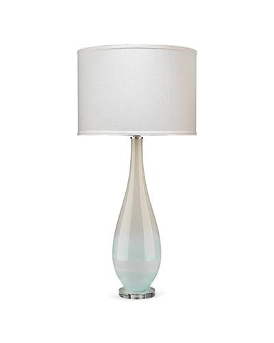 Jamie Young Dewdrop Table Lamp In Sky Blue Glass With Classic Drum In White Linen