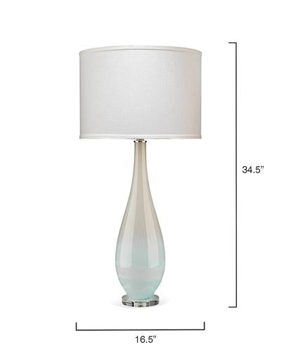 Jamie Young Dewdrop Table Lamp In Sky Blue Glass With Classic Drum In White Linen