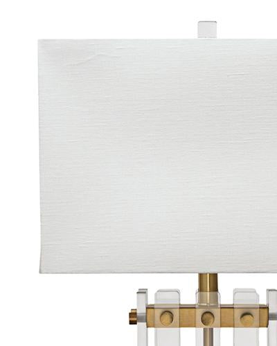 Jamie Young Grammercy Table Lamp In Acrylic & Antique Brass Metal With Rectangle Shade In Sea Salt Linen