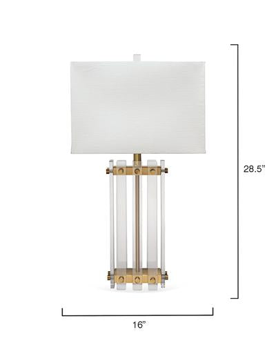Jamie Young Grammercy Table Lamp In Acrylic & Antique Brass Metal With Rectangle Shade In Sea Salt Linen