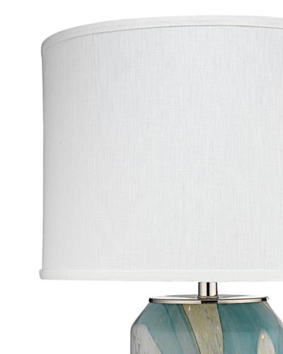 Jamie Young Helen Table Lamp In Pale Blue Glass With Classic Drum Shade In Sea Salt Linen