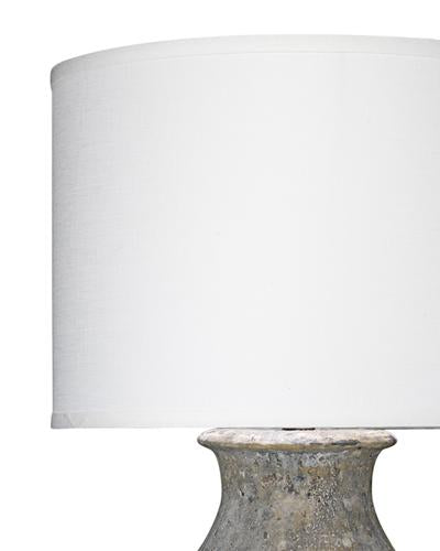 Jamie Young Masonry Table Lamp In Grey Ceramic With Classic Drum Shade In White Linen