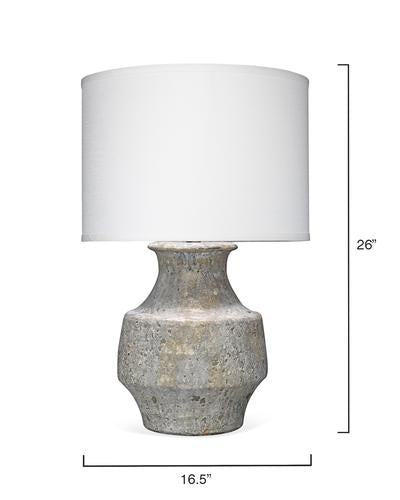 Jamie Young Masonry Table Lamp In Grey Ceramic With Classic Drum Shade In White Linen