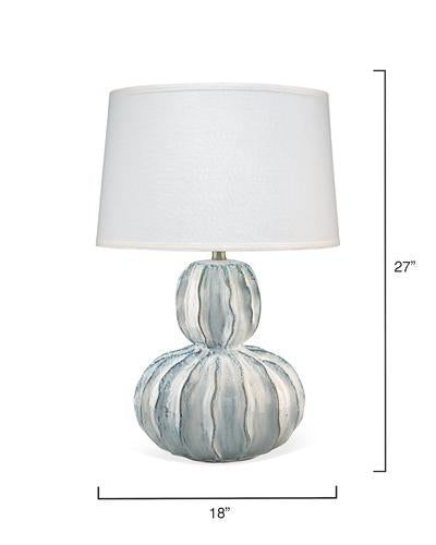 Jamie Young Oceane Gourd Table Lamp In White Ceramic With Custom Cone Shade In White Linen