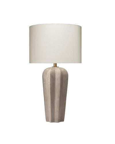 Jamie Young Regal Table Lamp In Grey Cement With Drum Shade In Off White Linen