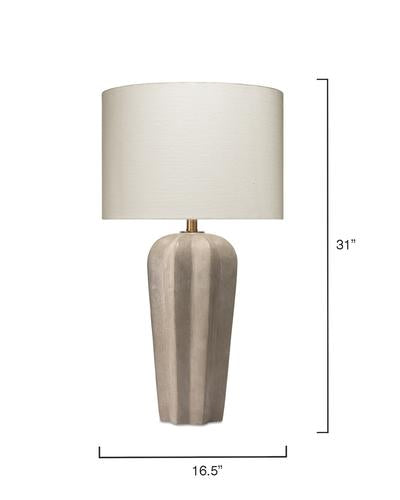 Jamie Young Regal Table Lamp In Grey Cement With Drum Shade In Off White Linen