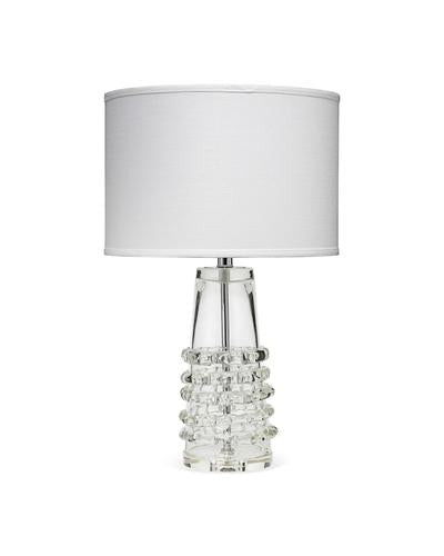 Jamie Young Tall Ribbon Table Lamp In Clear Glass With Medium Drum Shade In White Linen