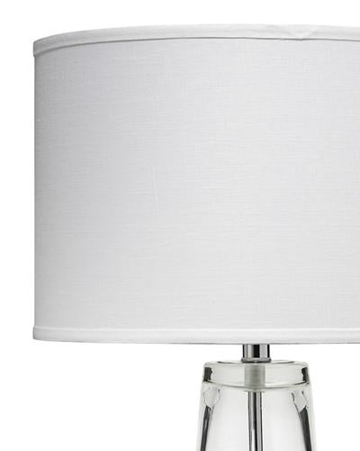 Jamie Young Tall Ribbon Table Lamp In Clear Glass With Medium Drum Shade In White Linen