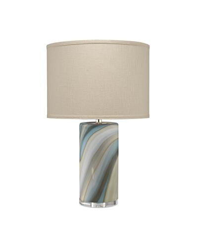 Jamie Young Terrene Table Lamp In Grey Swirl With Classic Drum Shade In Stone Linen