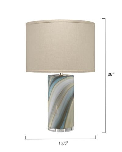Jamie Young Terrene Table Lamp In Grey Swirl With Classic Drum Shade In Stone Linen