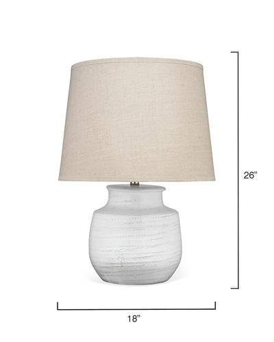 Jamie Young Small Trace Table Lamp In White Ceramic With Large Cone Shade In Natural Linen