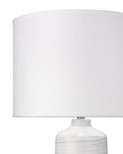 Jamie Young Trace Table Lamp In White Ceramic With Large Drum Shade In White Linen