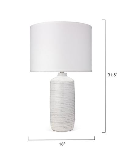 Jamie Young Trace Table Lamp In White Ceramic With Large Drum Shade In White Linen