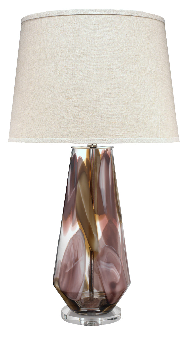 Jamie Young Watercolor Table Lamp In Plum Glass With Cone Shade In Natural Linen