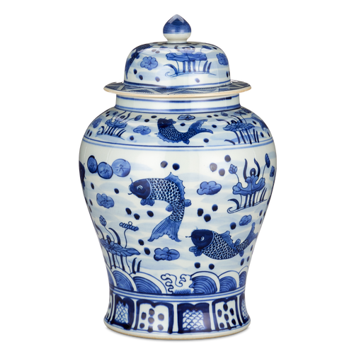 Currey & Company 14" South Sea Blue & White Temple Jar