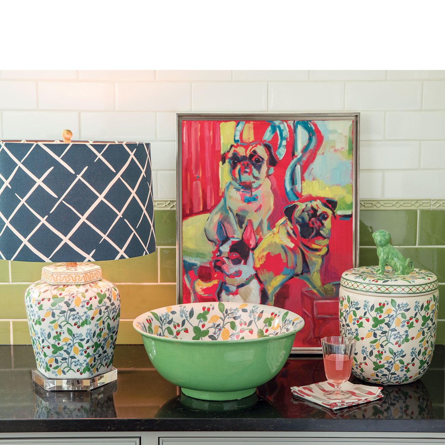 Madcap Cottage by Port 68 Crewel Summer Jar in Green/Multi