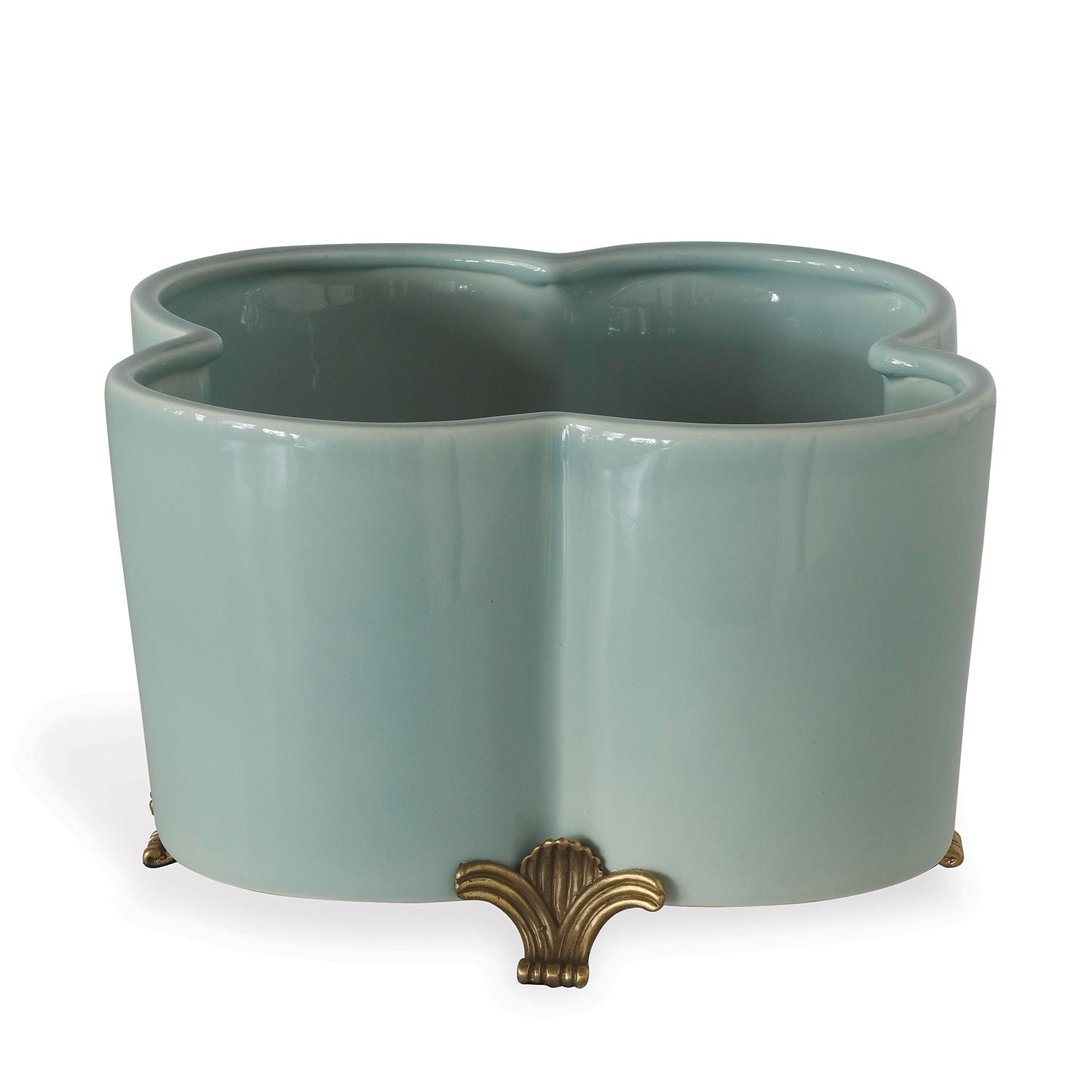 Port 68 Cream Quatrefoil Planter in Celadon/Teal