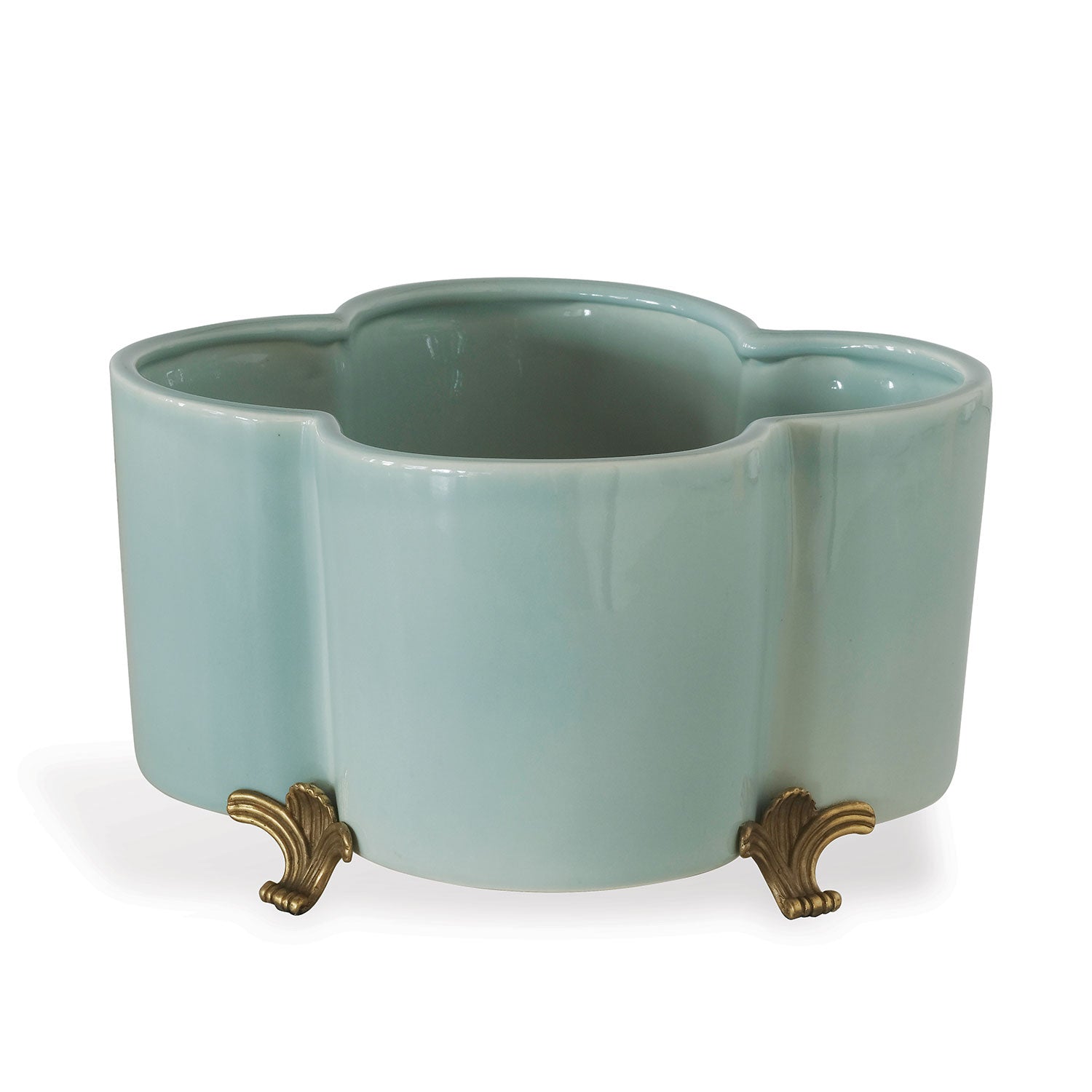 Port 68 Cream Quatrefoil Planter in Celadon/Teal
