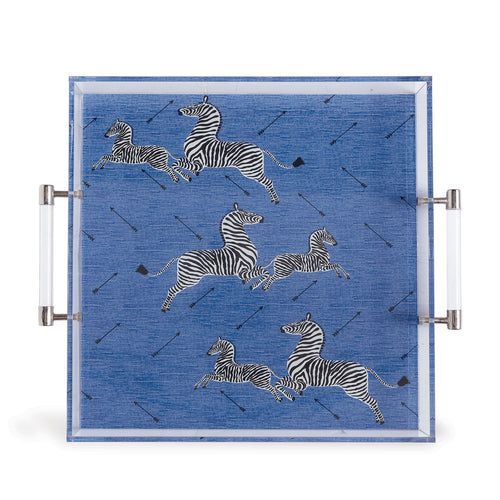 Zebra Blue Lucite Tray by Scalamandre Maison