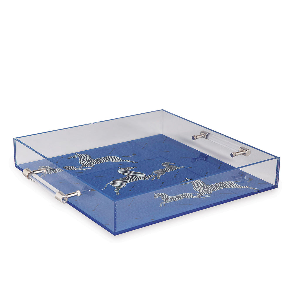 Zebra Blue Lucite Tray by Scalamandre Maison