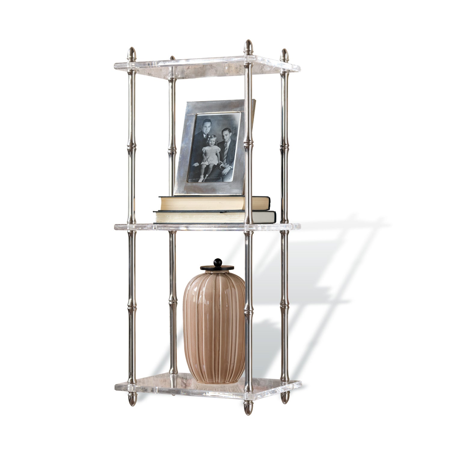 Port 68 Carmel Lucite Shelf, Nickel and Lucite