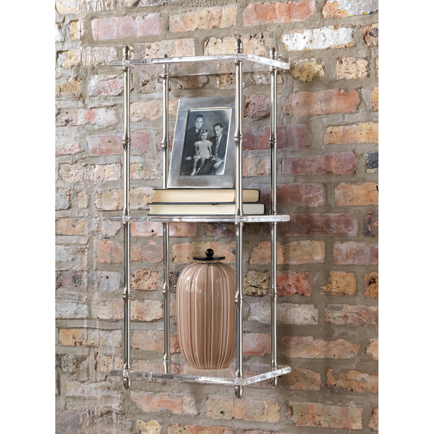 Port 68 Carmel Lucite Shelf, Nickel and Lucite