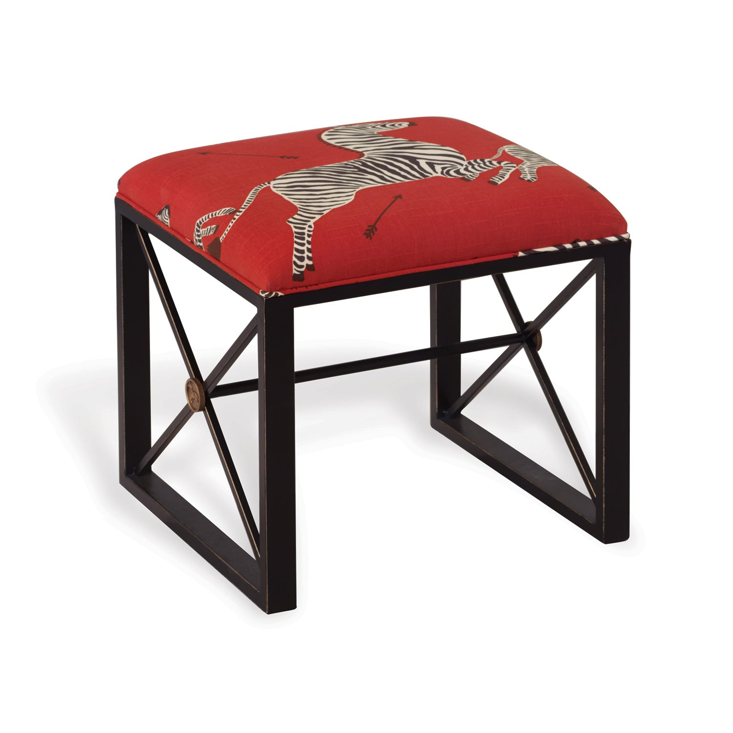 Scalamandre for Port 68 Medallion Black Le Zébre Single Bench in Red