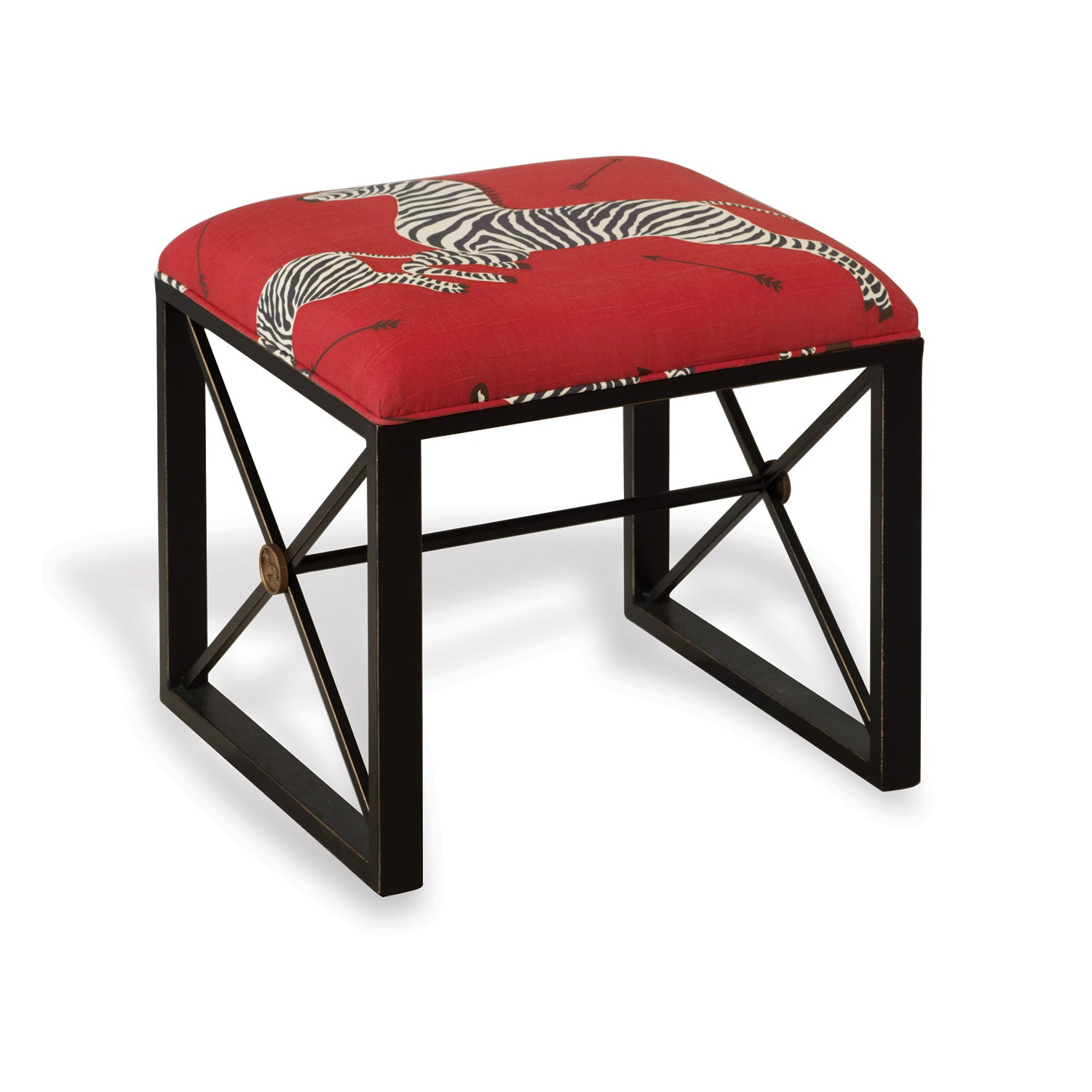 Scalamandre for Port 68 Medallion Black Le Zébre Single Bench in Red
