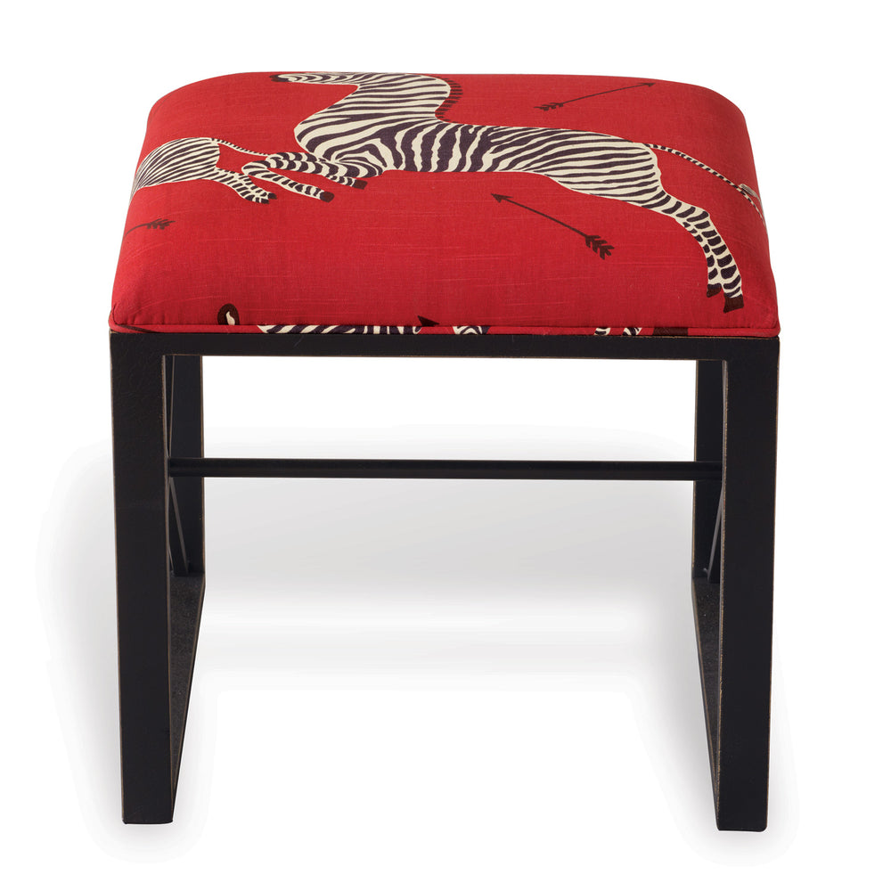 Scalamandre for Port 68 Medallion Black Le Zébre Single Bench in Red