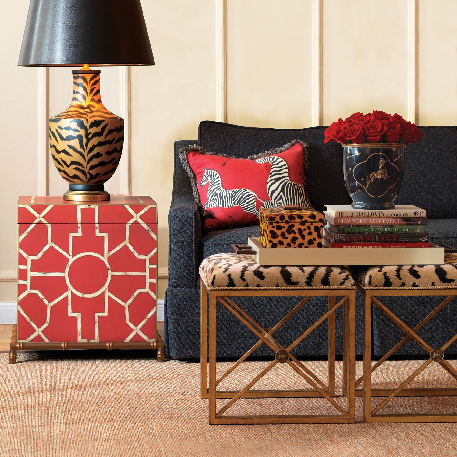 Port 68 Medallion Scalamandre Le Tigre Natural Bench