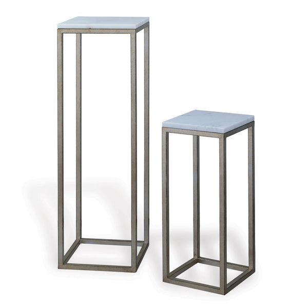 Port 68 Drake Silver and White Marble Pedestal Tables