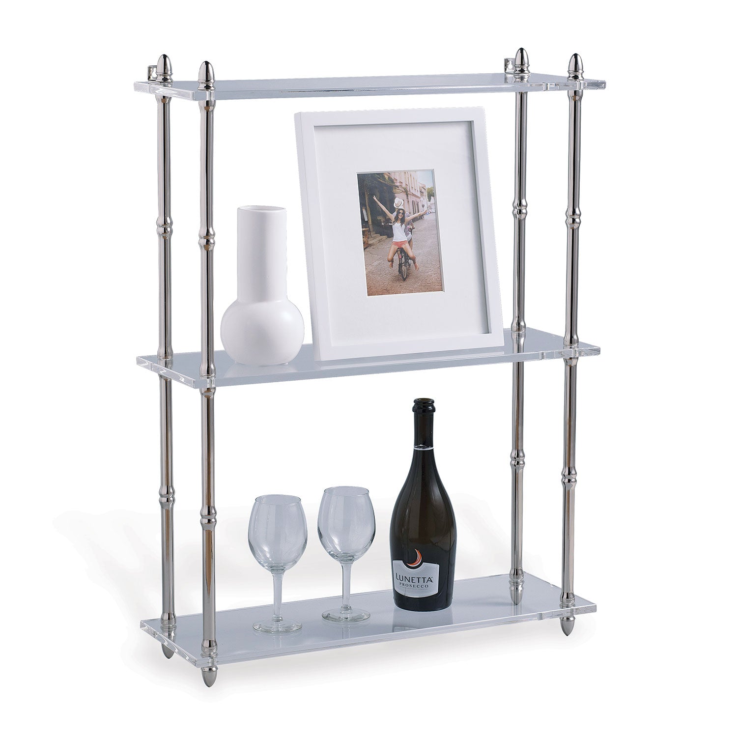 Port 68 Carmel Wall Shelf in Nickel and White, Wide
