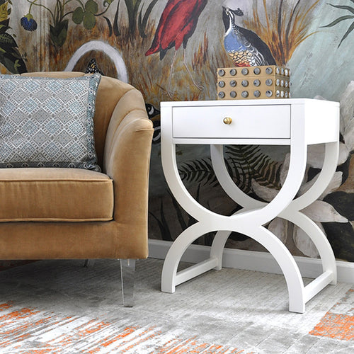 Worlds Away Alexis White Side Table or Nightstand