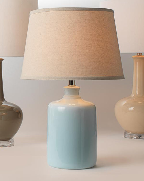 Light Blue Milk Jug Table Lamp With Tapered Shade