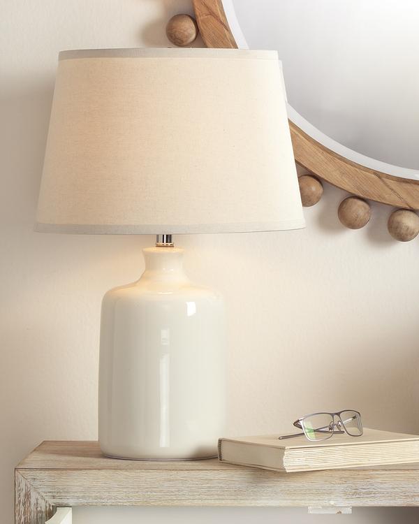 Cream Milk Jug Table Lamp With Tapered Shade Lifestyle by JY