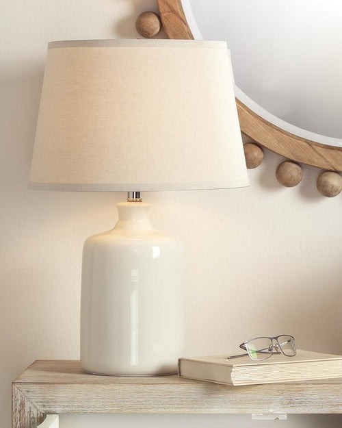 Cream Milk Jug Table Lamp With Tapered Shade