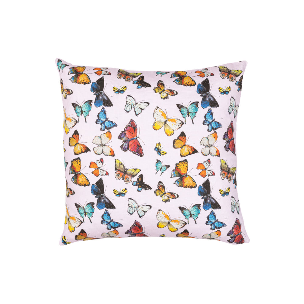 Butterflies Pink Linen Cotton Pillow by Laura Park