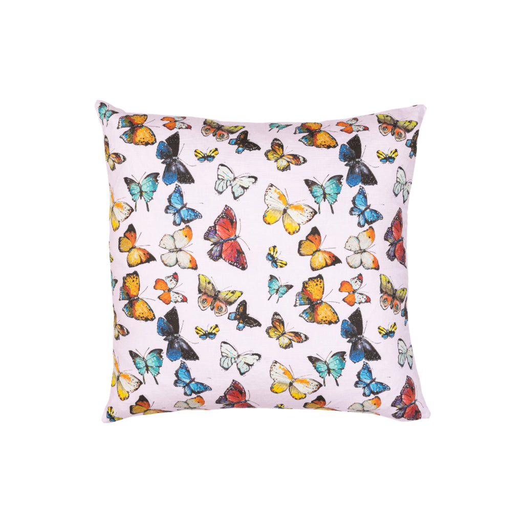 Butterflies Pink Linen Cotton Pillow by Laura Park